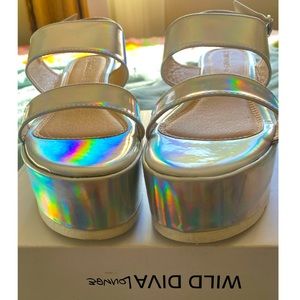 Holographic platform sandals